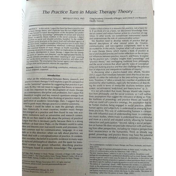 Music Therapy Perspectives Vol 33 Issues 1 & 2  Considering Theory In Practice - Picture 6 of 12